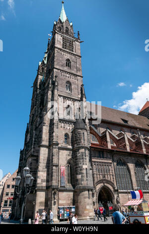 NUREMBERG, GERMANY - JUNE 13, 2019: Gothic facade of St Lawrence Church Stock Photo