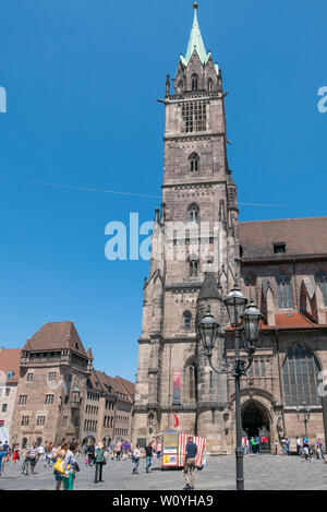 NUREMBERG, GERMANY - JUNE 13, 2019: Gothic facade of St Lawrence Church Stock Photo