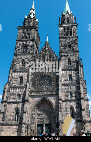 NUREMBERG, GERMANY - JUNE 13, 2019: Gothic facade of St Lawrence Church Stock Photo