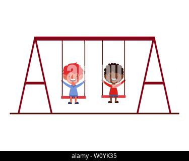 baby boys in swing smiling on white background Stock Vector