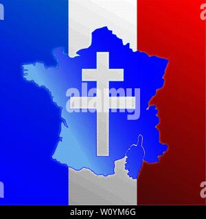 Lorena cross, symbol of France, map and flag, vector illustration Stock Vector