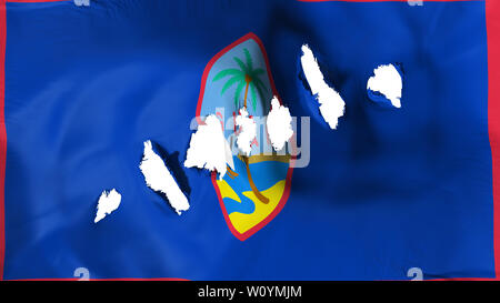 Guam state flag perforated, bullet holes, white background, 3d rendering Stock Photo