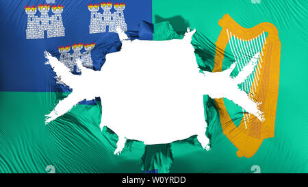 Dublin, capital of Ireland flag with a big hole, white background, 3d rendering Stock Photo