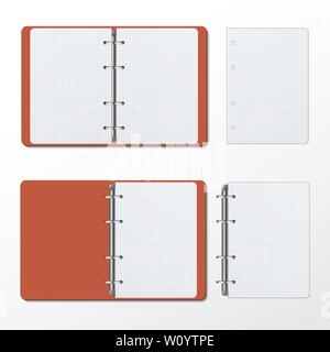 Opened folder with clean sheets of paper on ring binder. Stock Vector