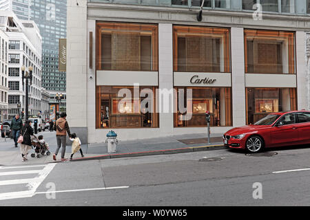 Cartier the upscale retailer specializing in jewelry on Grant Avenue