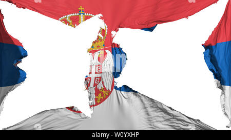 Destroyed Serbia flag, white background, 3d rendering Stock Photo