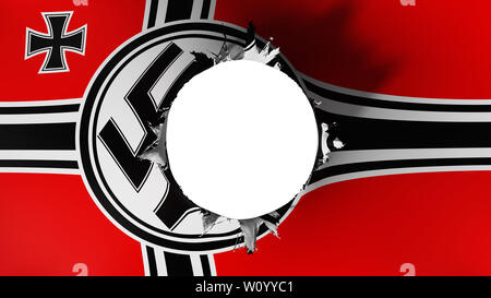 Hole cut in the flag of Germany Nazi, white background, 3d rendering Stock Photo