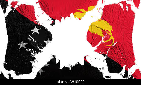 Papua New Guinea torn flag fluttering in the wind, over white background, 3d rendering Stock Photo