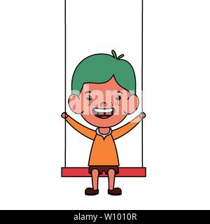 baby boy in swing smiling on white background Stock Vector