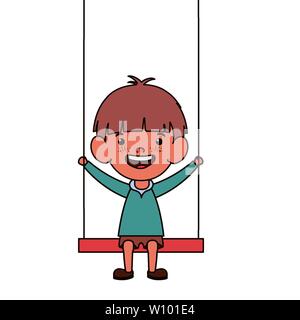 baby boy in swing smiling on white background Stock Vector