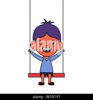 baby boy in swing smiling on white background Stock Vector