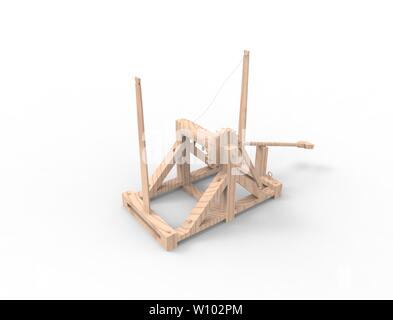 3d rendering of a Leonardo Da Vinci catapult isolated in white background. Stock Photo