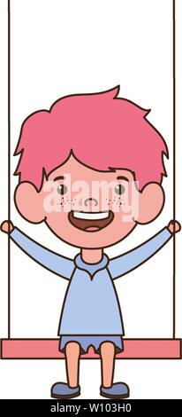 baby boy in swing smiling on white background Stock Vector