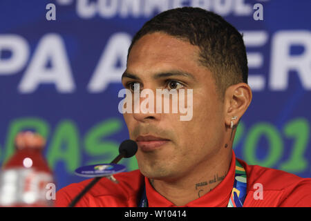 Salvador, Brazil. 28th June, 2019. Paolo Guerreiro, player of the Peruvian National Team, during the Press Conference of the Peruvian National Team in Salvador held at the Fonte Nova Arena in Salvador, Bahia, Brazil. Credit: Tiago Caldas/FotoArena/Alamy Live News Stock Photo