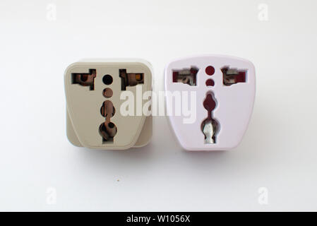 Studio shot of two adapter power plugs Stock Photo