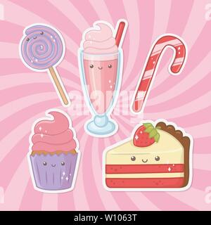 delicious and sweet products kawaii characters vector illustration design Stock Vector