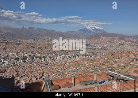 View of La Paz and Illimani from El Alto, Bolivia Stock Photo