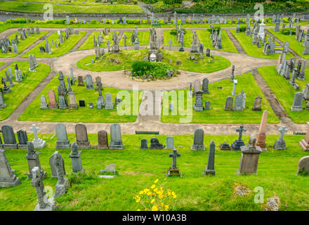 Old Town Valley cemetery gravestones, with John Knox statue in centre, Stirling, Scotland, UK Stock Photo