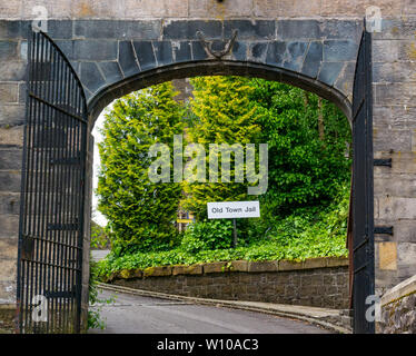 Gateway entrance and sign for Stirling Old Town Jail, Scotland, UK Stock Photo