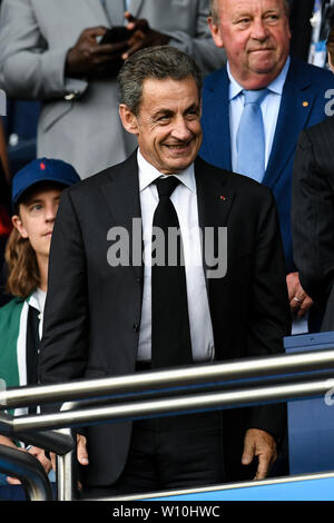 Paris, France. 28th June, 2019. Former French president Nicolas Sarkozy watches the quarterfinal match between France and the United States at the 2019 FIFA Women's World Cup at Parc des Princes in Paris, France, June 28, 2019. The United States won 2-1. Credit: Mao Siqian/Xinhua/Alamy Live News Stock Photo