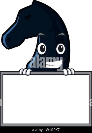 Grinning with board chess knight in the mascot shape Stock Vector
