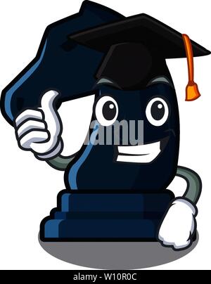 Graduation chess knight next to cartoon table Stock Vector