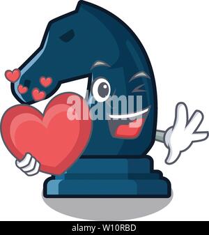 With heart chess knight isolated with the cartoon Stock Vector