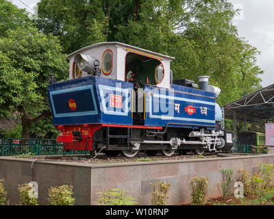 25 Jun 2019 Toy train engine on display at Neral Junction Station district Raigad western Ghat Maharashtra INDIA Stock Photo