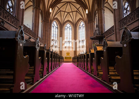 Aisle of Dreikönigskirche (Three Kings  church) in Frankfurt, Germany Stock Photo