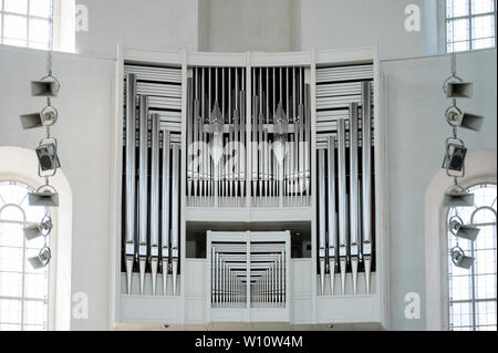 Modern pipe organ at Paulskirche (Paul's Church)located on Paulsplatz in Frankfurt, Germany Stock Photo