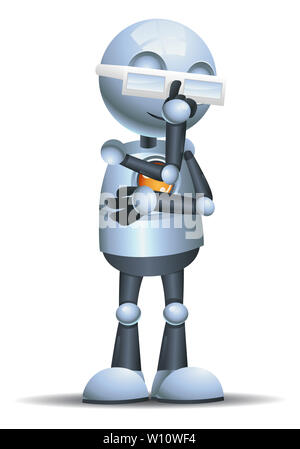 3D illustration of a little robot wearing glasses looking smart on isolated white background Stock Photo