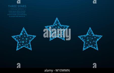 Three stars low poly design, Rating sign in polygonal style, favorite vector illustration on dark blue background. Stock Vector