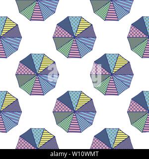 Parasols from above with geometric designs in a summery color scheme. Stock Vector