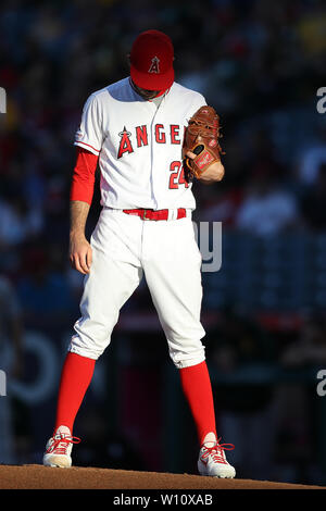 Anaheim, California, USA. 28th June 2019. Los Angeles Angels relief pitcher Noe Ramirez (24) pitches for the Angels during the game between the Oakland A's and the Los Angeles Angels of Anaheim at Angel Stadium in Anaheim, CA, (Photo by Peter Joneleit, Cal Sport Media) Credit: Cal Sport Media/Alamy Live News Stock Photo