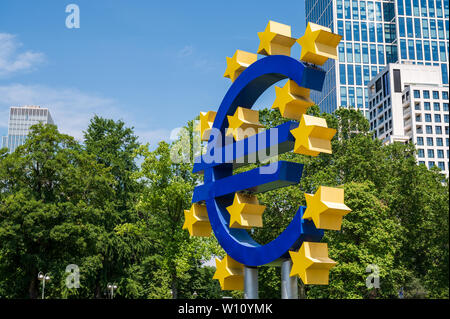 Large Euro symbol sculpture outside the European Central Bank in ...