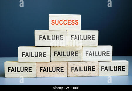 Success and failure concept. Career staircase from wooden blocks. Stock Photo