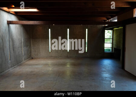 West Hollywood, CA / USA - June 28, 2019: An empty, interior room is shown of the Rudolph M. Schindler House and MAK Center for Art and Architecture. Stock Photo