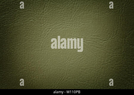 Dark green leather texture background, closeup. Olive cracked backdrop from wrinkle skin, structure of textile with vignette. Stock Photo