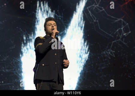 Westlife performing at the SSE Hydro, part of the Scottish Events Campus (SEC) in Glasgow on Tuesday 28th May 2019. Featuring: Westlife, Markus Feehily Where: Glasgow, Scotland, United Kingdom When: 28 May 2019 Credit: Peter Kaminski/WENN.com Stock Photo