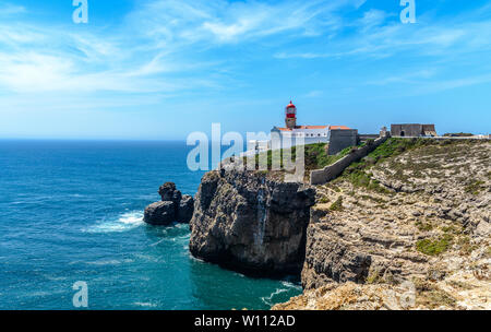 View on lighthouse by Cabo de Sao Vicente. Sagres, Algarve, Portugal Cabo de Sao Vicente. Sagres, Algarve, Portugal. Stock Photo