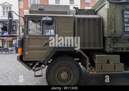 CHESTER, UK - 26TH JUNE 2019: An army HX60 4x4 truck stationed in Chester City to recruit for the British Army Stock Photo