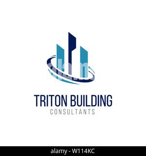 Sun over Cityscape Skyscrapers Business city Logo design vector template. Real Estate Architecture Construction Logotype concept icon. Stock Vector