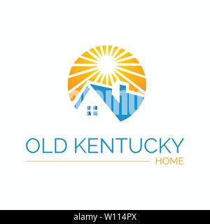 Logo with sun and house. Vector logo, badge scout. Stock Vector