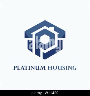 Letter p icon with house logo design Stock Vector