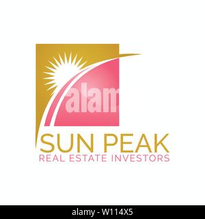 Sun peak over the house logotype design Stock Vector