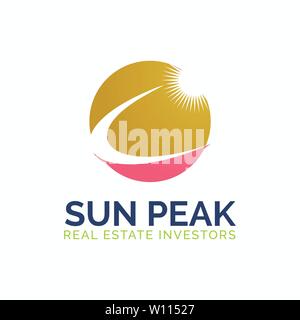 Sun peak over the house logotype design Stock Vector
