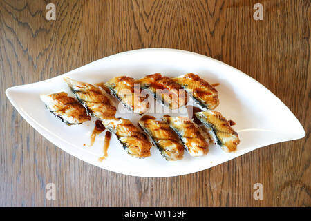 tuna sushi or rice topped with tuna, Japanese food Stock Photo