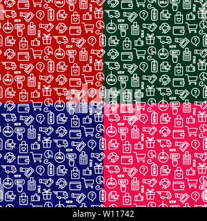 illustration of set e-commerce shop and business seamless patterns includes four different options in the swatches Stock Vector