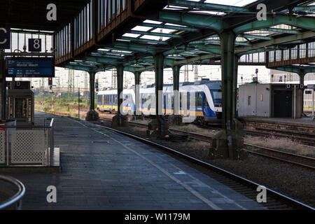 Train of the NWB, NordWestBahn on the Duisburg main station Stock Photo