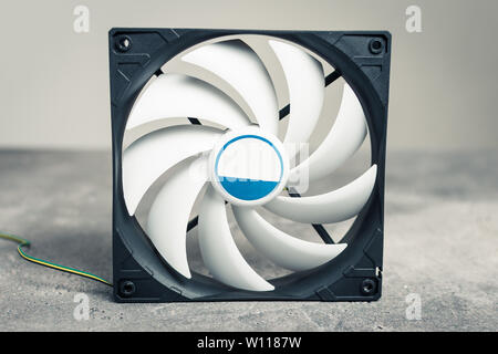 Computer Cooler Fan CPU or PC Case on Dark Background Stock Photo